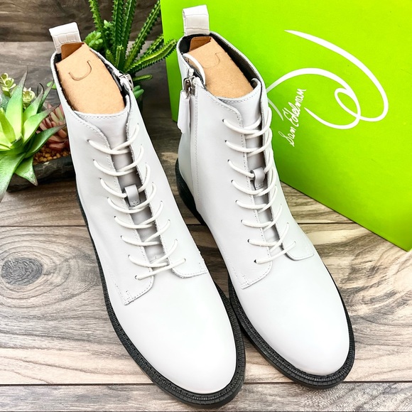 NIB Sam Edelman Nina Lace Up Ankle Combat Boots Bootie White Leather - Picture 3 of 14